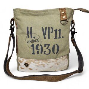 Myra Oaken Market Crossbody Bag Women's Leather and Canvas Color Panel Purse